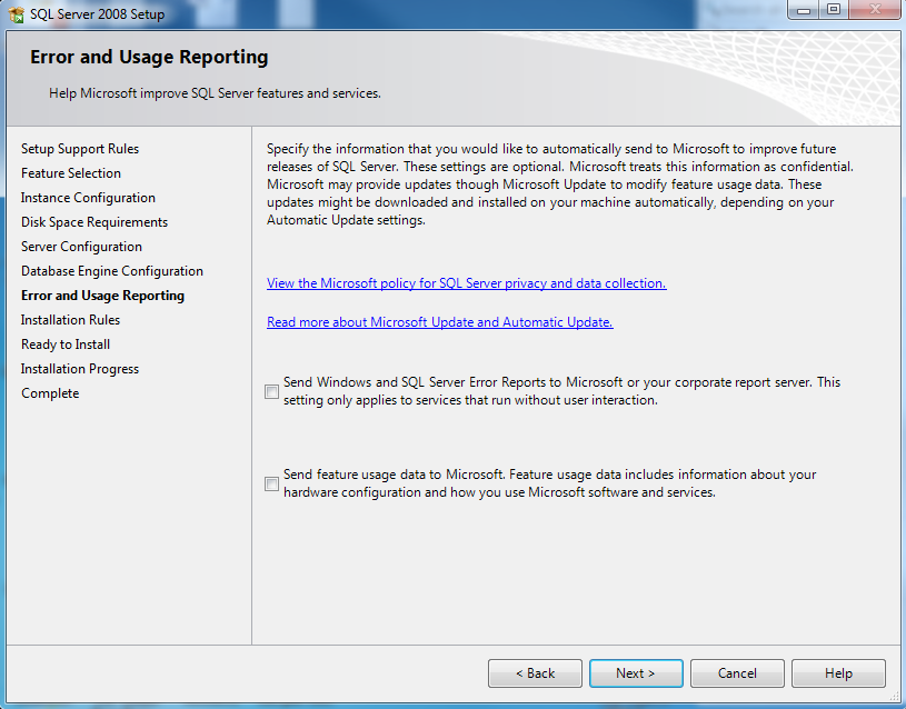Error and Usage Reporting 13